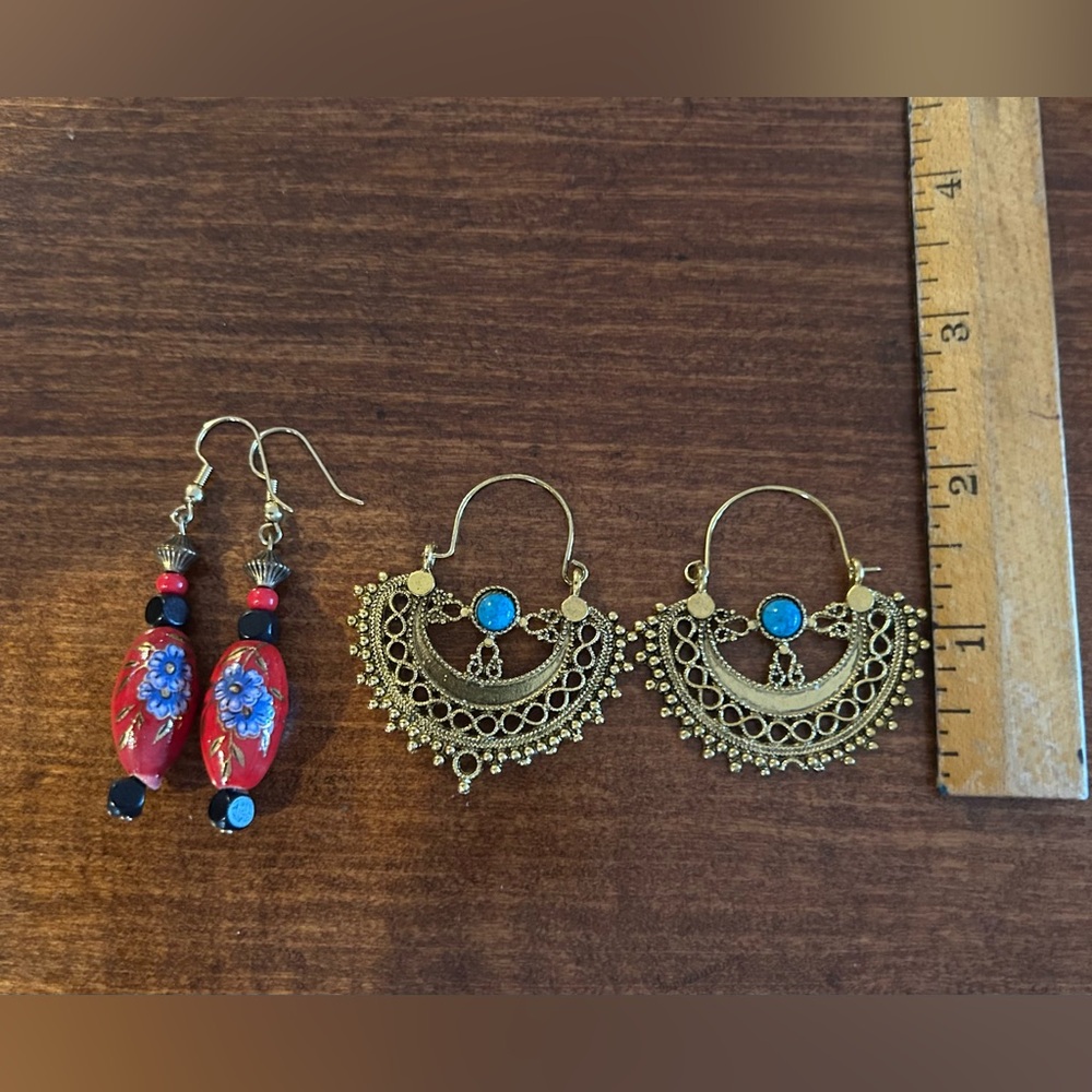 Gold-tone Dangle Earrings - 2 Pairs - Picture 3 of 4